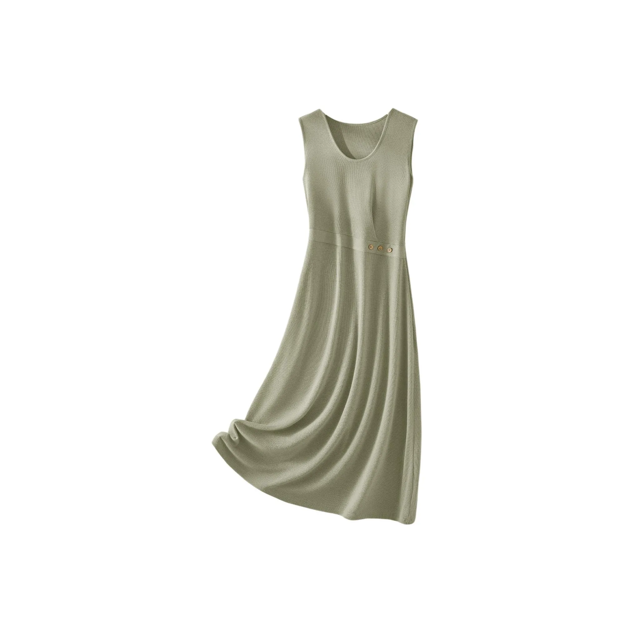 IHIMI Зеленые Женские Платья без Рукавов