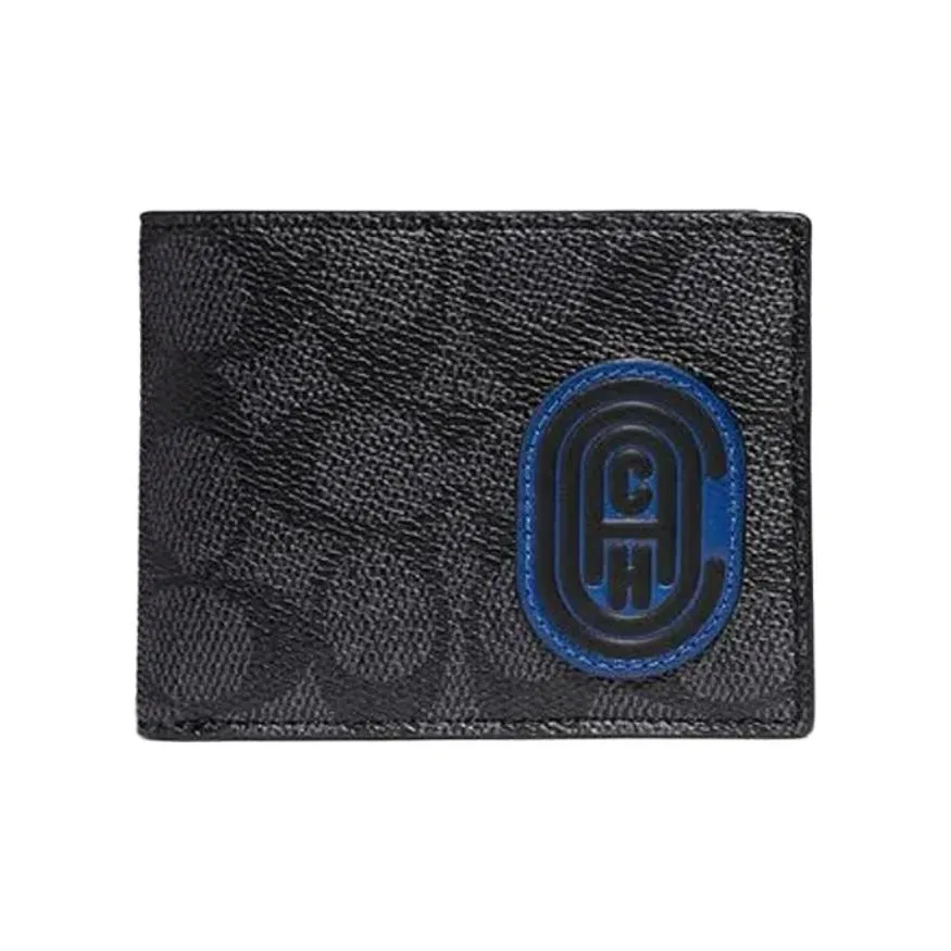 COACH Billfold Wallet Кожа Canvas Clutch Wallet Мужской Темно-синий Monogram