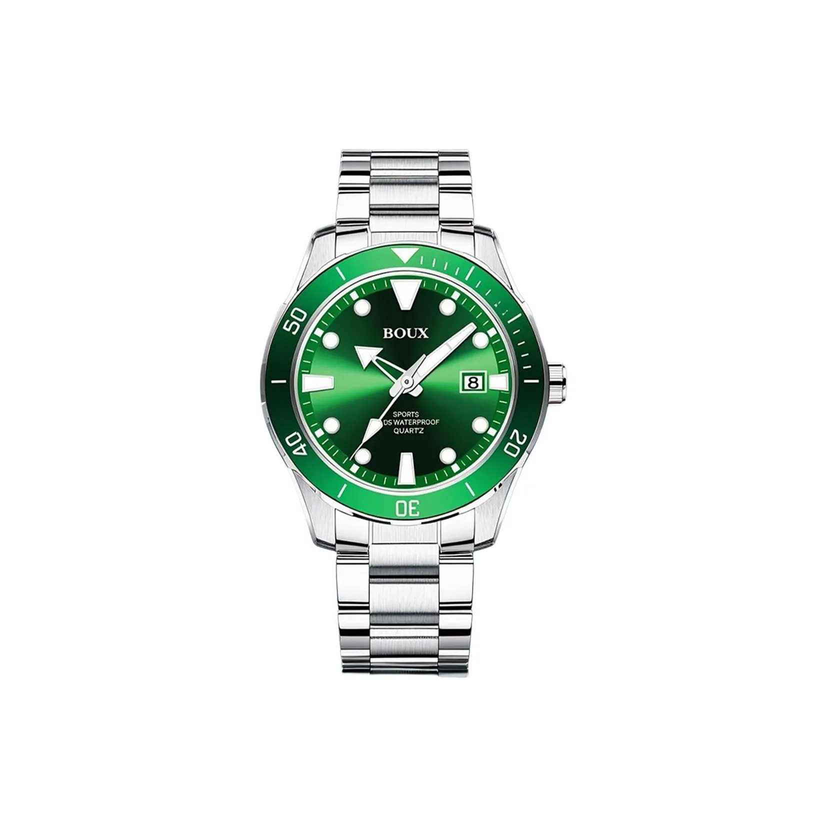 BOUX Submariner Collection Зеленый Вода GOD Кварцевый механизм Нержавеющая сталь Ремешок Часы Мужские часы Зеленый циферблат