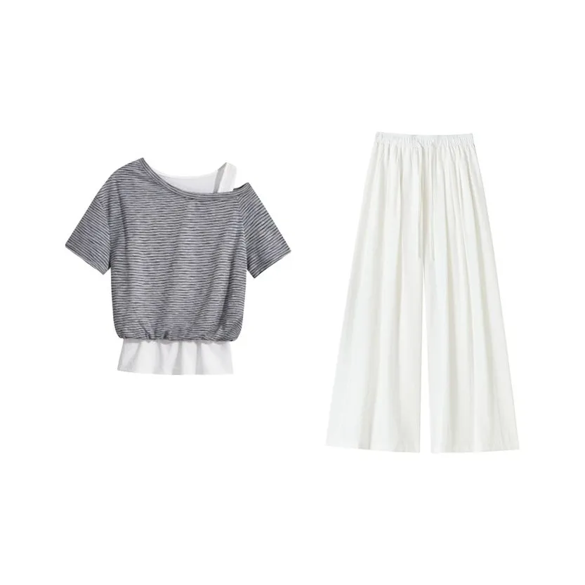 TIBINB Полосы Топ+брюки Женские Повседневные костюмы