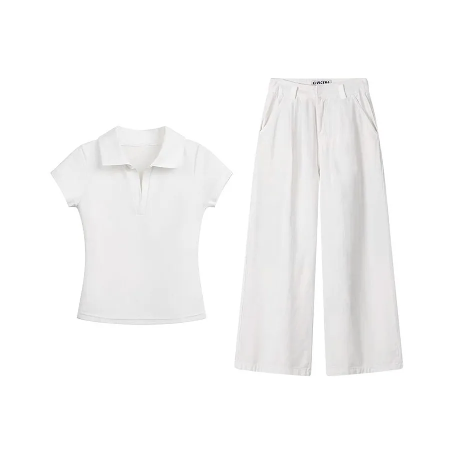 MARIE·COCO Белый топ + штаны, женский повседневный комплект
