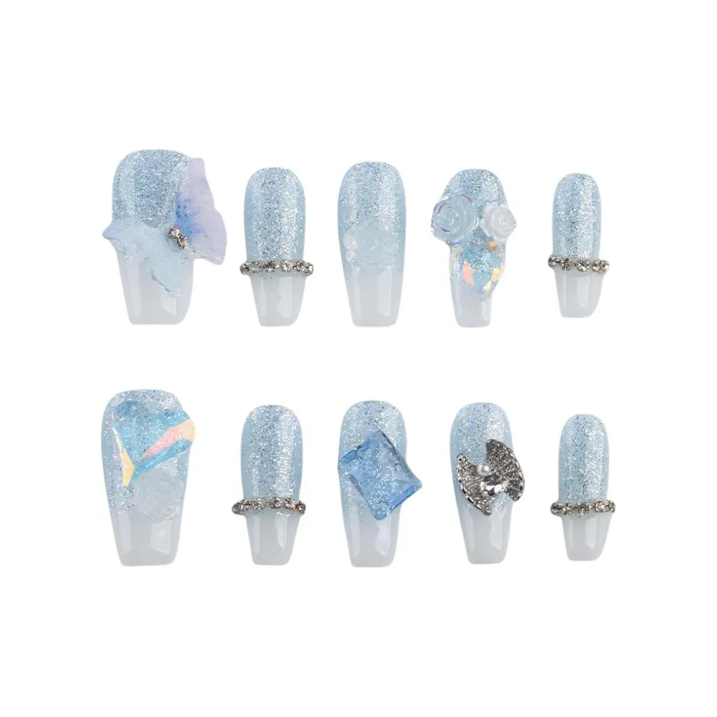 YIYIHE Ледяной прозрачный бабочка фея розовый MID длина укороченный короткий квадратный круглый синий градиент блестки