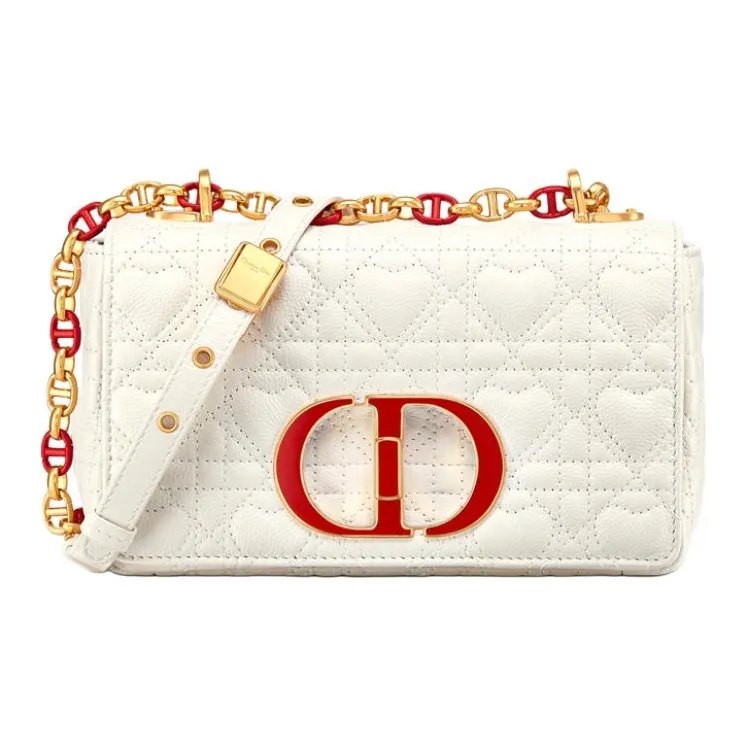 DIOR Caro Cow Leather Shoulder Bag, Crossbody Bag Trumpets Women's Milk White