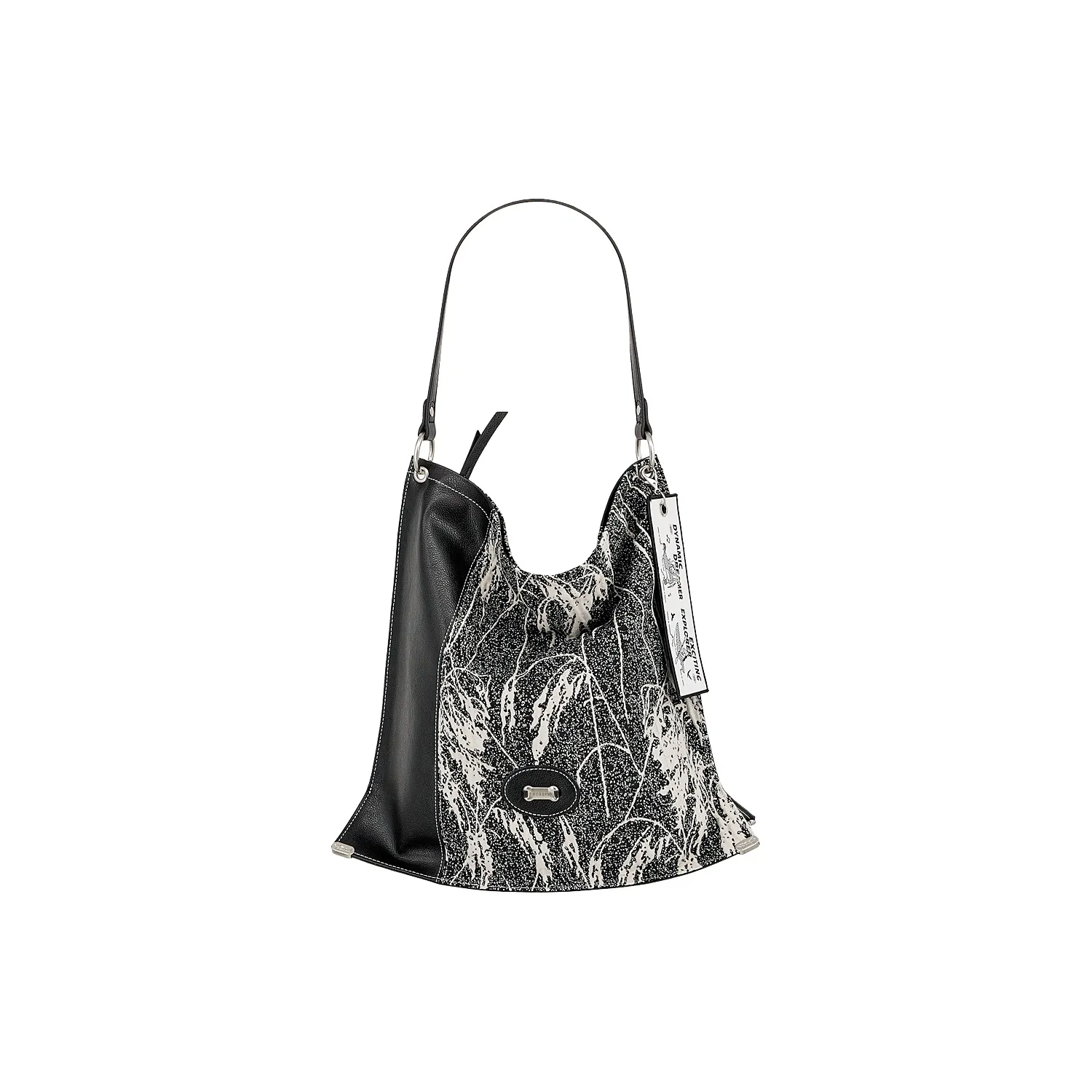 Great Dog and Black Horse Ткань Ведрообразная Сумка Сумка через плечо Большая Женская Жаккард Черная