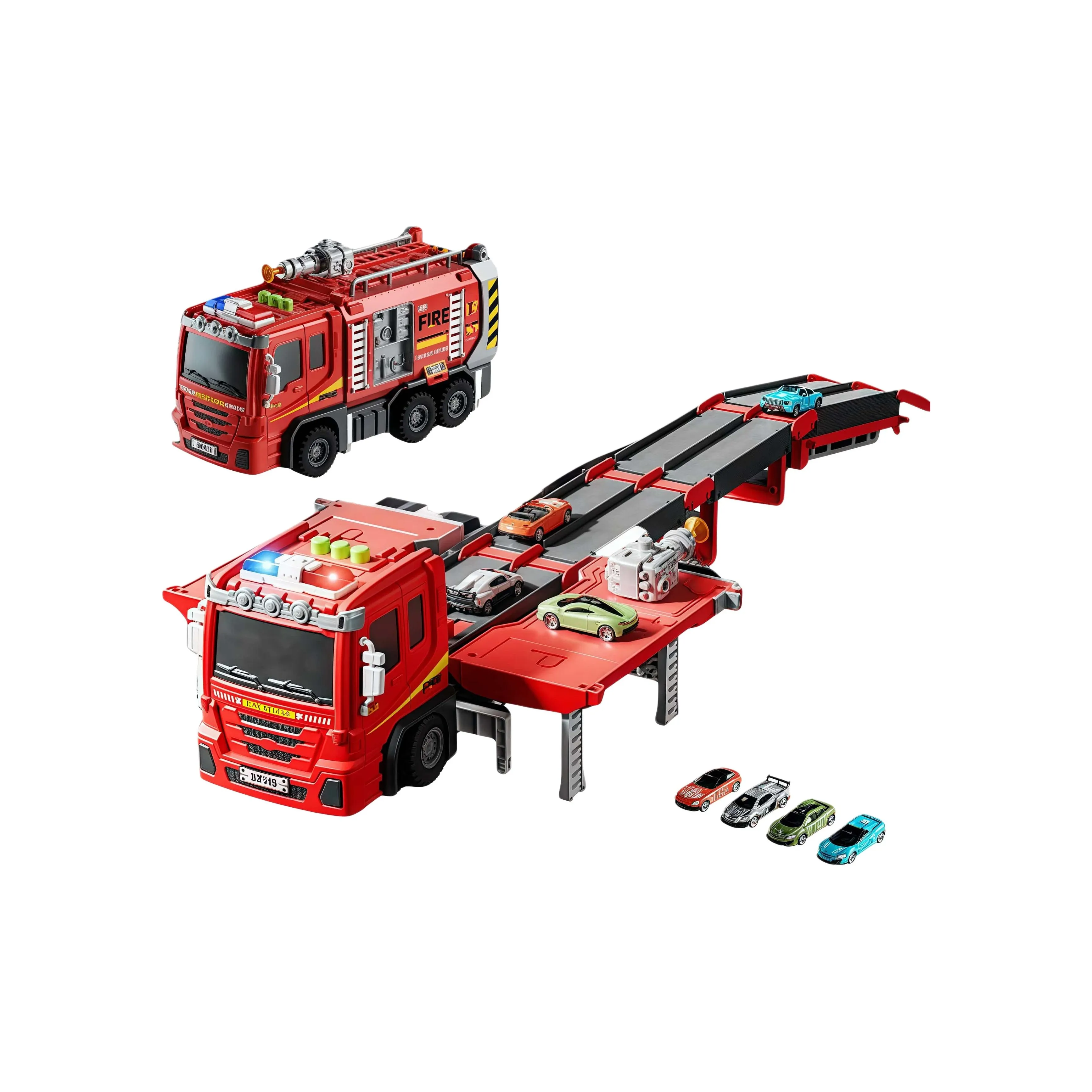 GUOU Сложный Launch Transforming Дорожка Launch Пламя Грузовик DUAL Форма Light Sound Effect Alloy Car Glider Toy