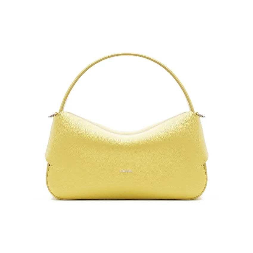 MUVA Сумка из крупнозернистой текстуры коровьей кожи одно плечо маленькая женская кремово-желтый карамель чайный коричневый