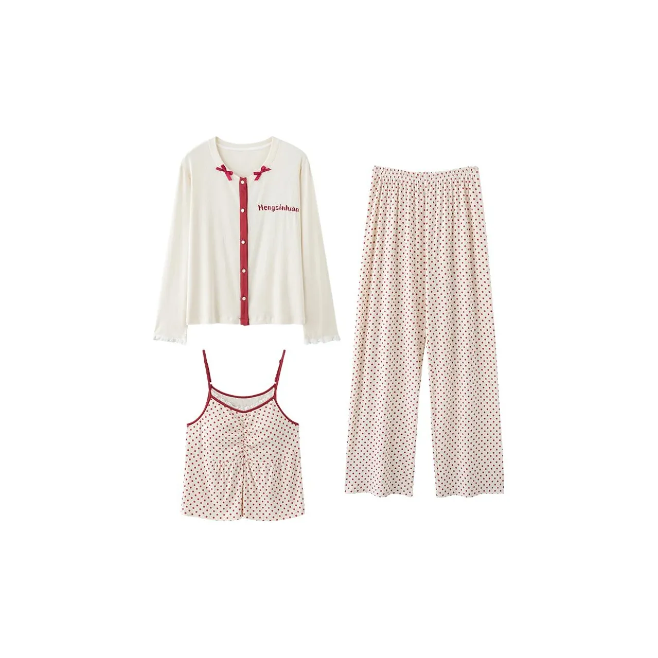 QIAOJIAREN Молоко Белый Полка Горошек Женские Пижамные Комплекты