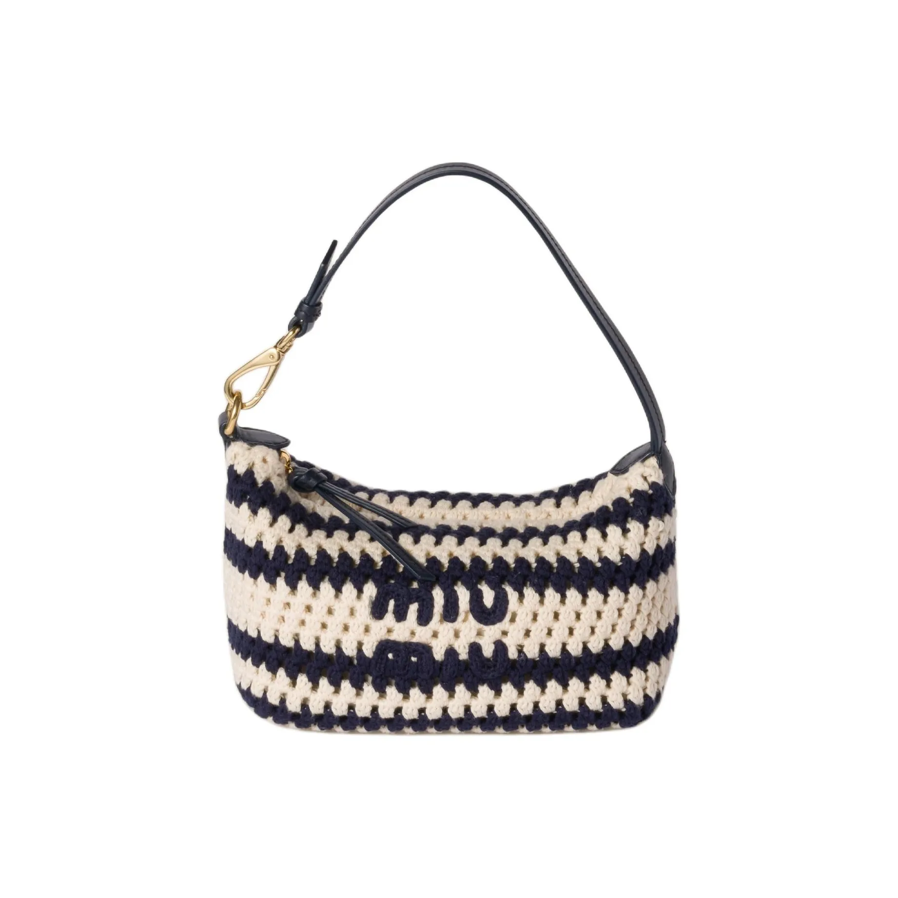 MIU MIU Fabric Shoulder Bag Women's Ecru & Marine Blue
