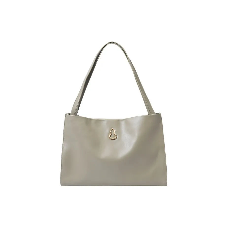 BAMPO Cow Leather Tote Bag, Shoulder Bag Women's Light Gray White/Pure Black/Caramel