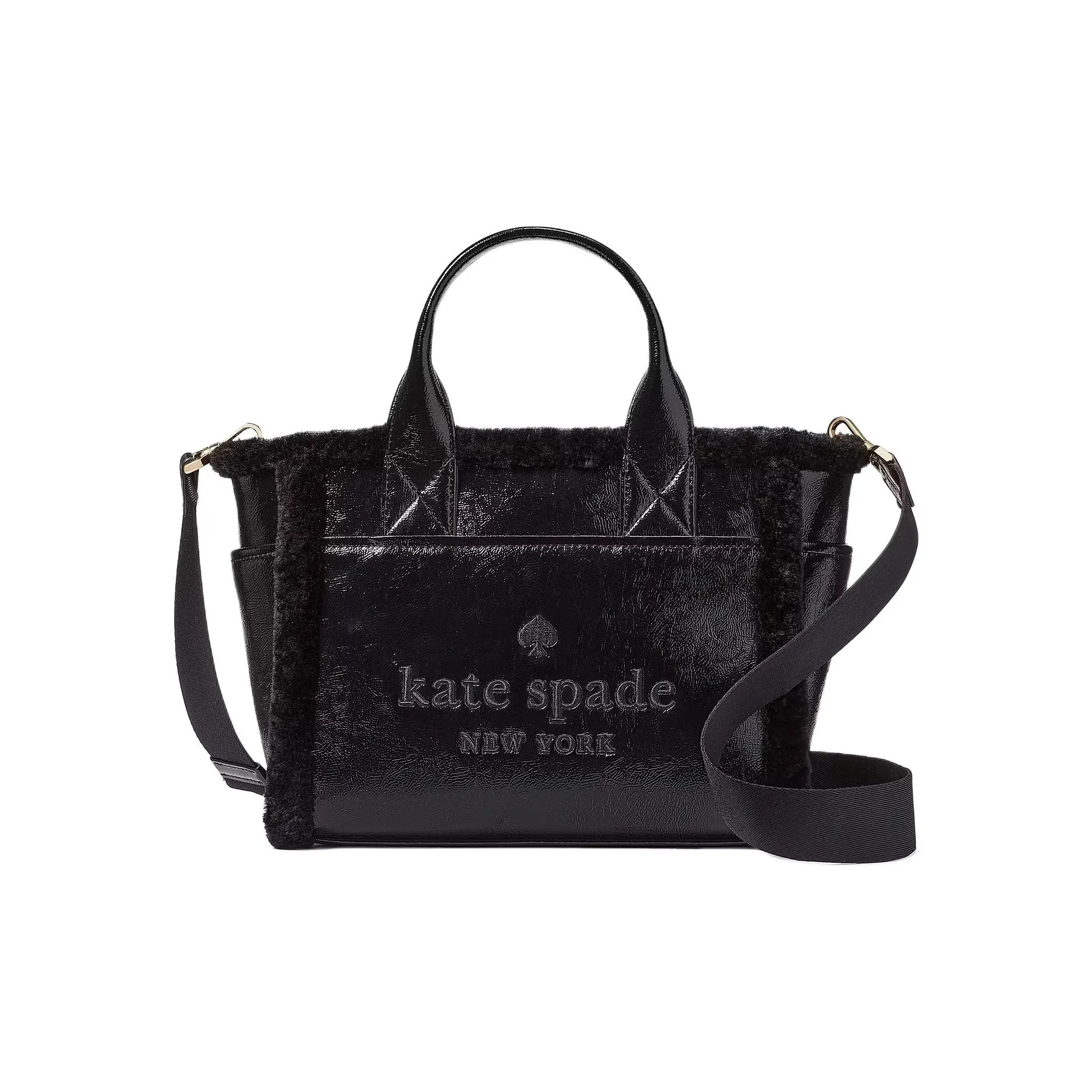 Kate Spade Искусственный мех с кожаными вставками цветовая схема сумка-тоут сумка для покупок сумка через плечо сумка обычная унисекс черный