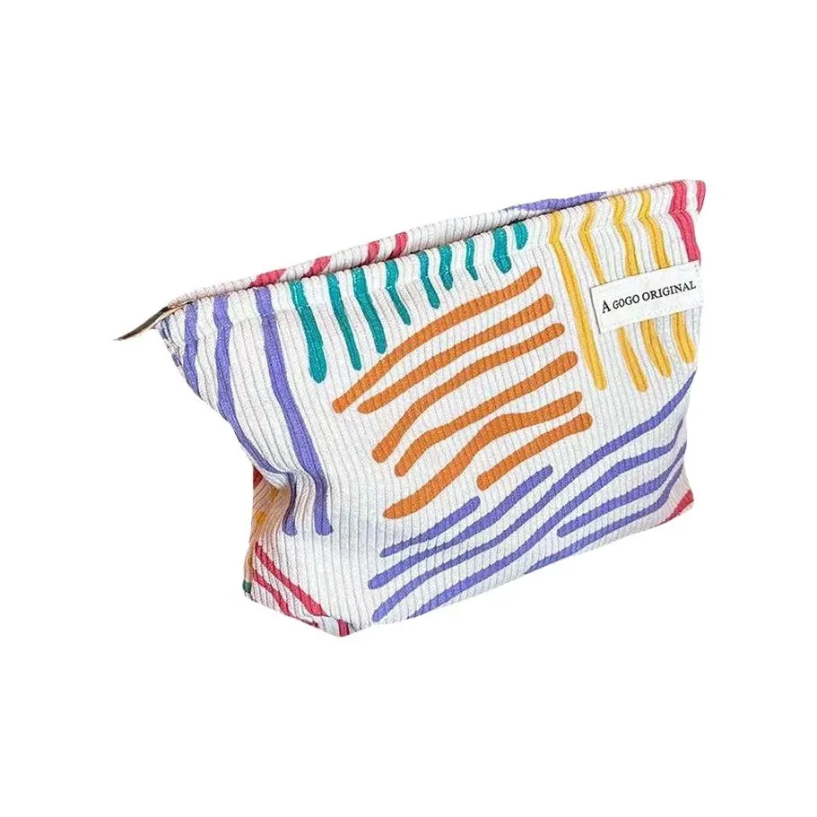 OMGD Вельвет Цветовой блок Полосы Косметичка Портативный Путешествие Бизнес Косметический Мешок для хранения Сумка для туалетных принадлежностей