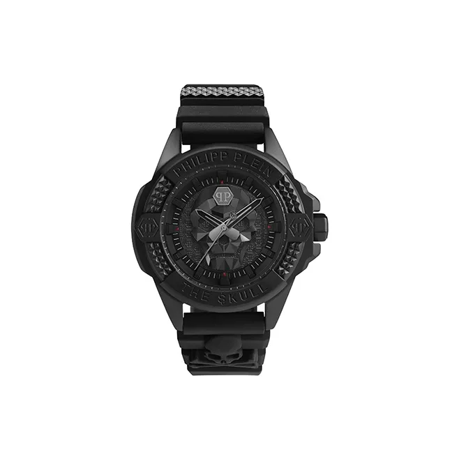 PHILIPP PLEIN Наручные часы Кварцевый механизм Силиконовый ремешок 44 мм Черный циферблат Мужские часы