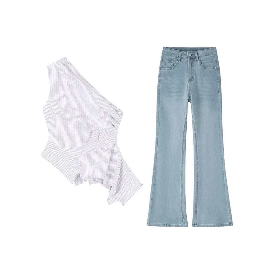 MARIE·COCO Белый топ + штаны, женский повседневный комплект