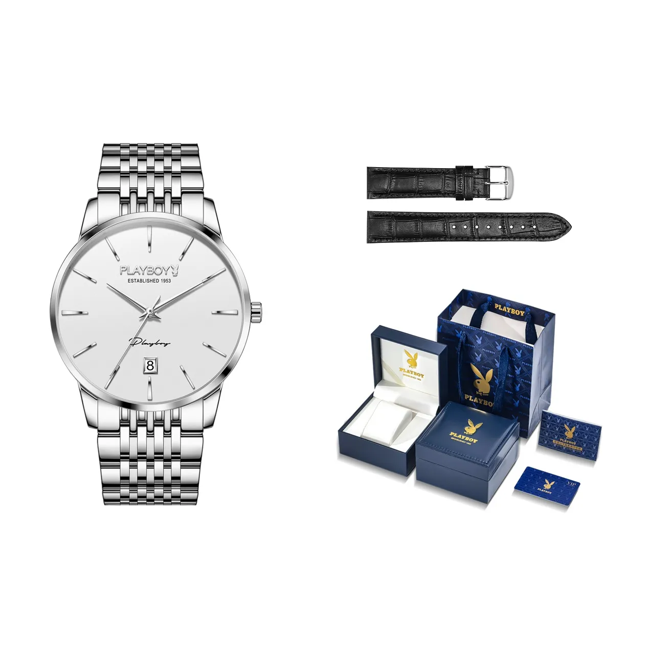 PLAYBOY Collaboration Механический механизм ремешок из нержавеющей стали мужские часы белый циферблат