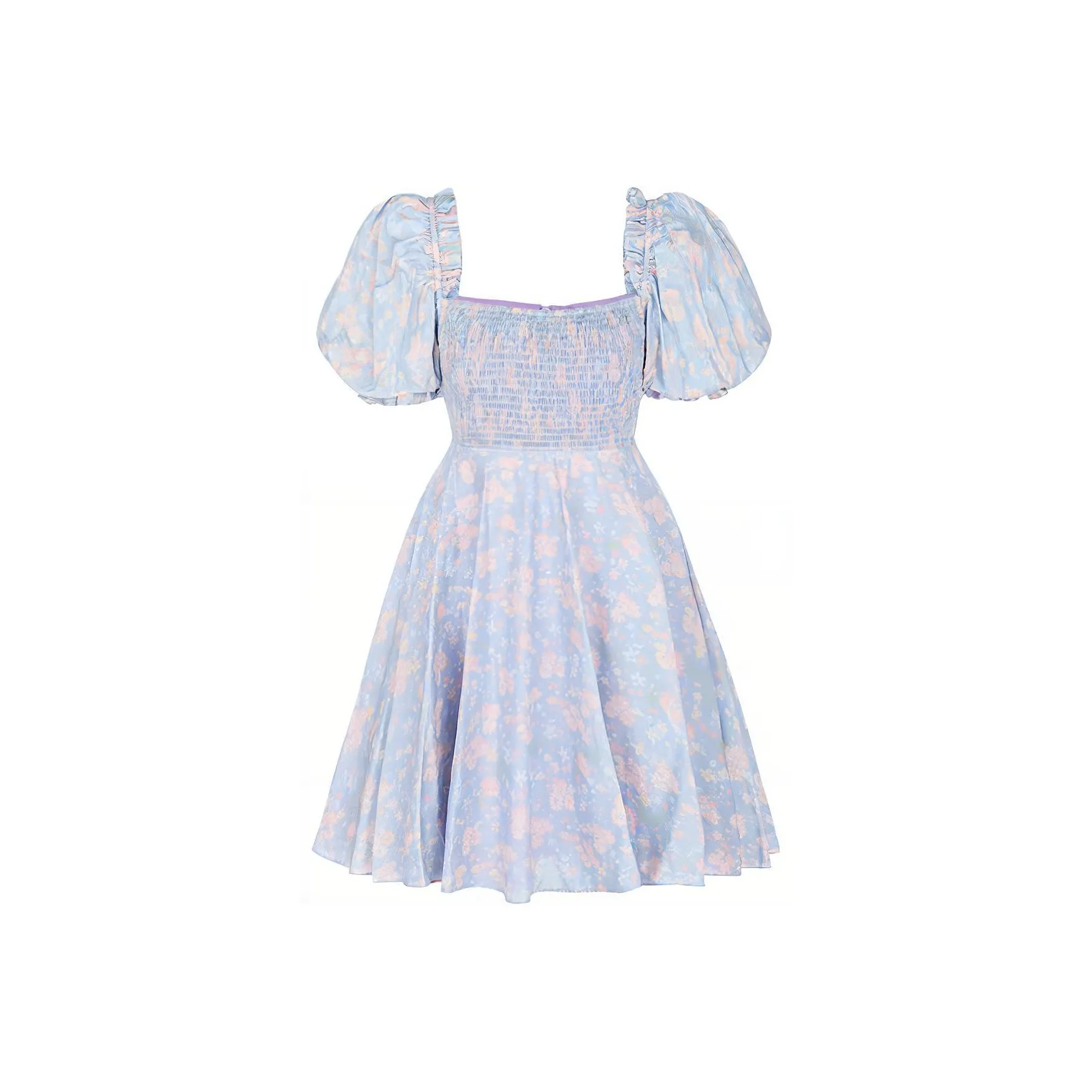 Selkie Синий с Goldfinch Принт Женские Короткие Платья с Длинными Рукавами