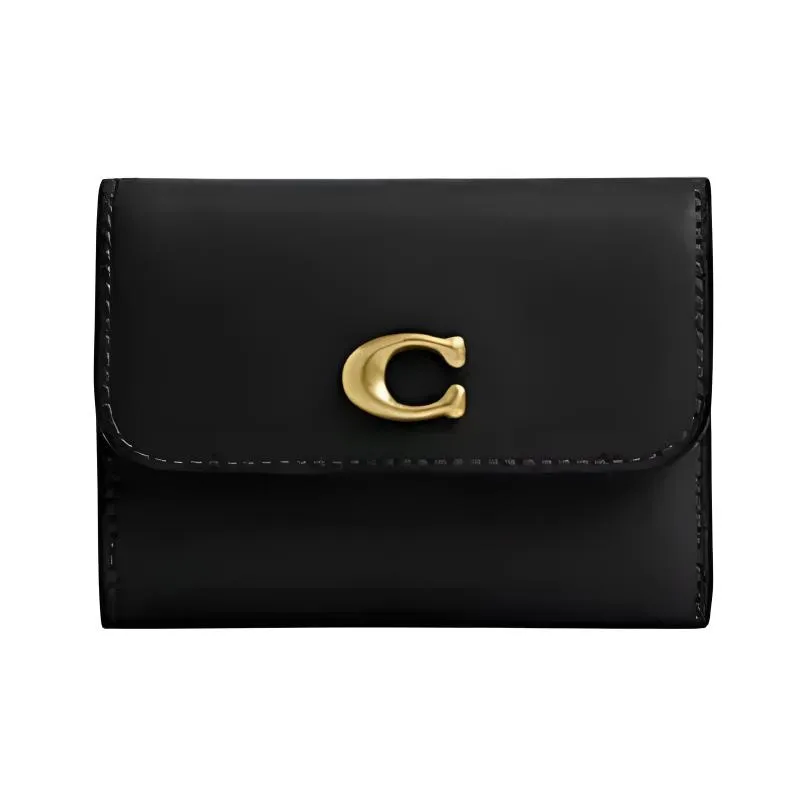 COACH Calfskin Leather Wallet Mini Women's Black