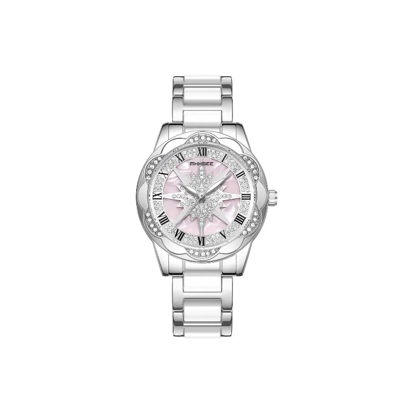 MXXSEE Коробка Greeting Card Writing Service Кварцевый механизм Керамика Ремешок Часы Женские часы Белый циферблат