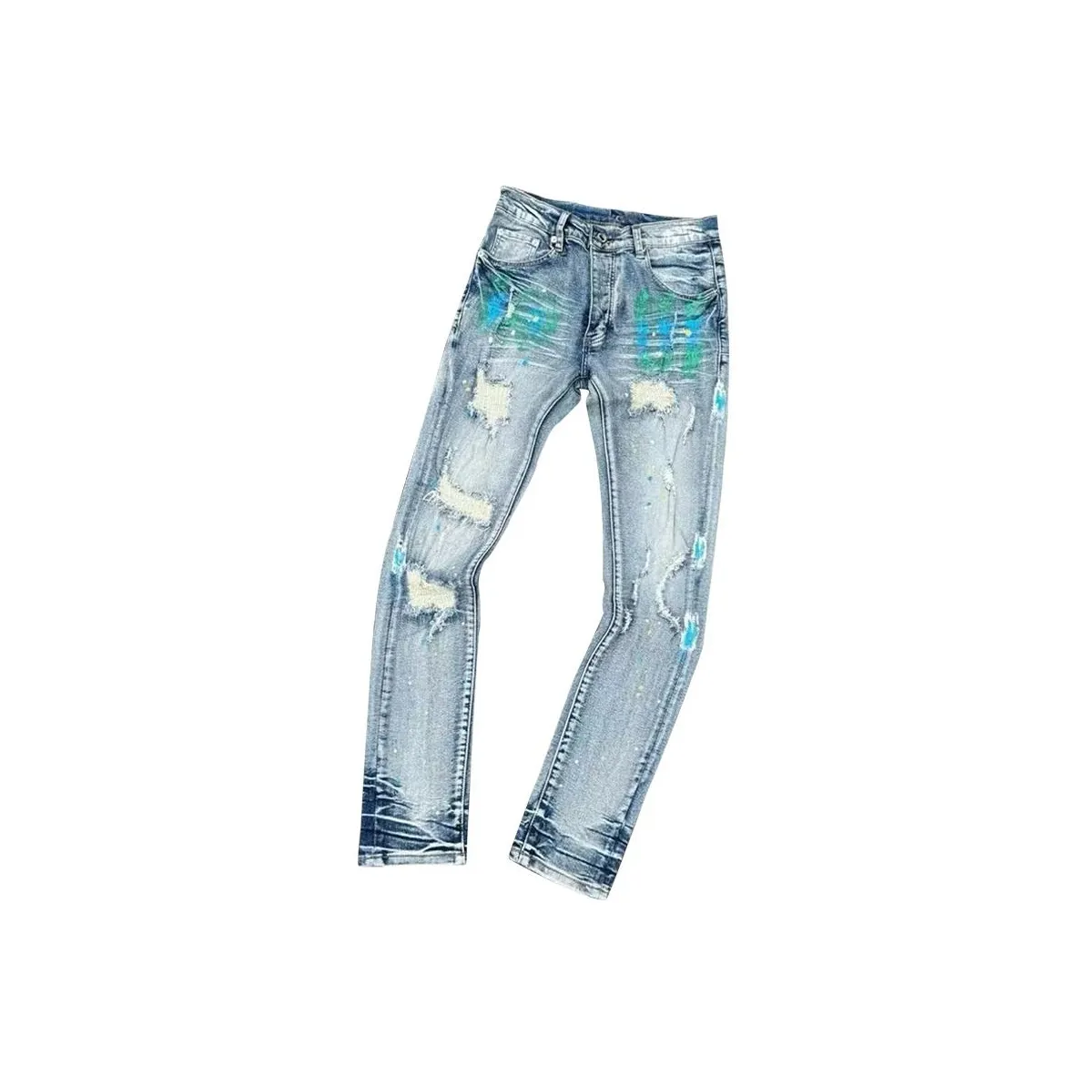 YICHEN Синий Эластичный Буткат Зауженные брюки Унисекс Джинсы