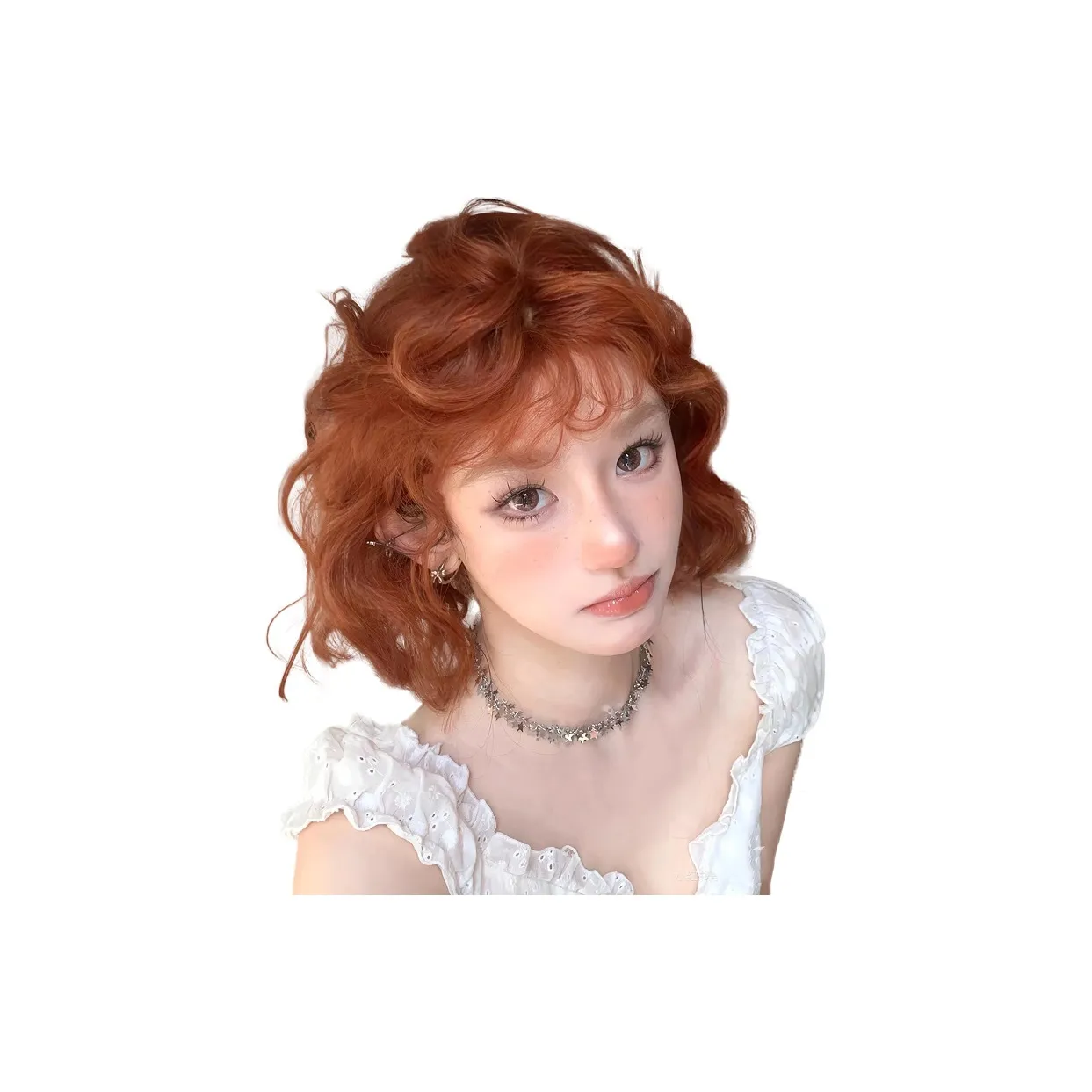 YOUXI Японский стиль Апельсин Перука для Женщин с Короткими волосами Кукла Интернет Знаменитость Короткие Кудрявые Волосы с Боковой частью Шерстяной Завиток