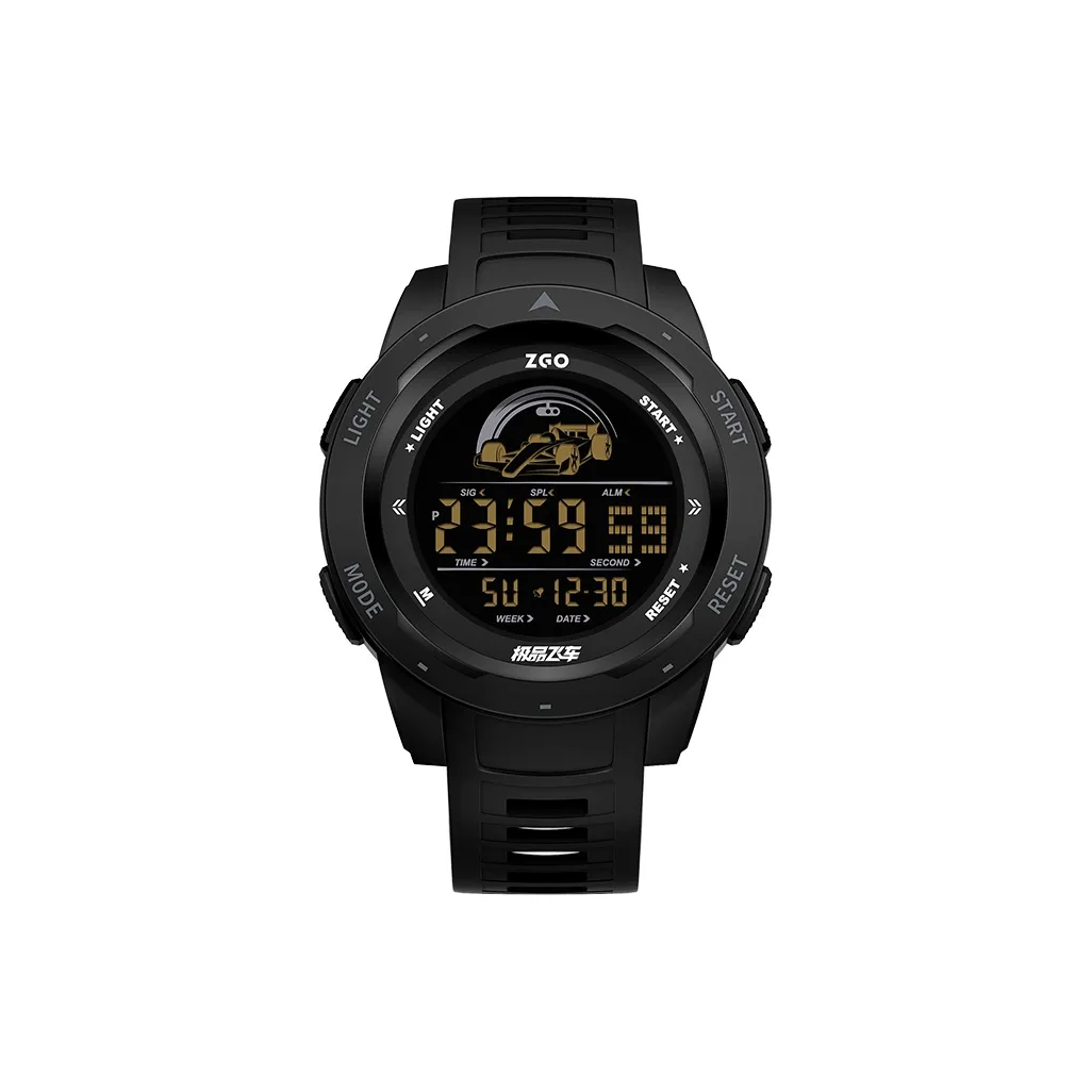 Zgo Электронный Механизм TPU Ремешок Часы Мужские Черный Циферблат