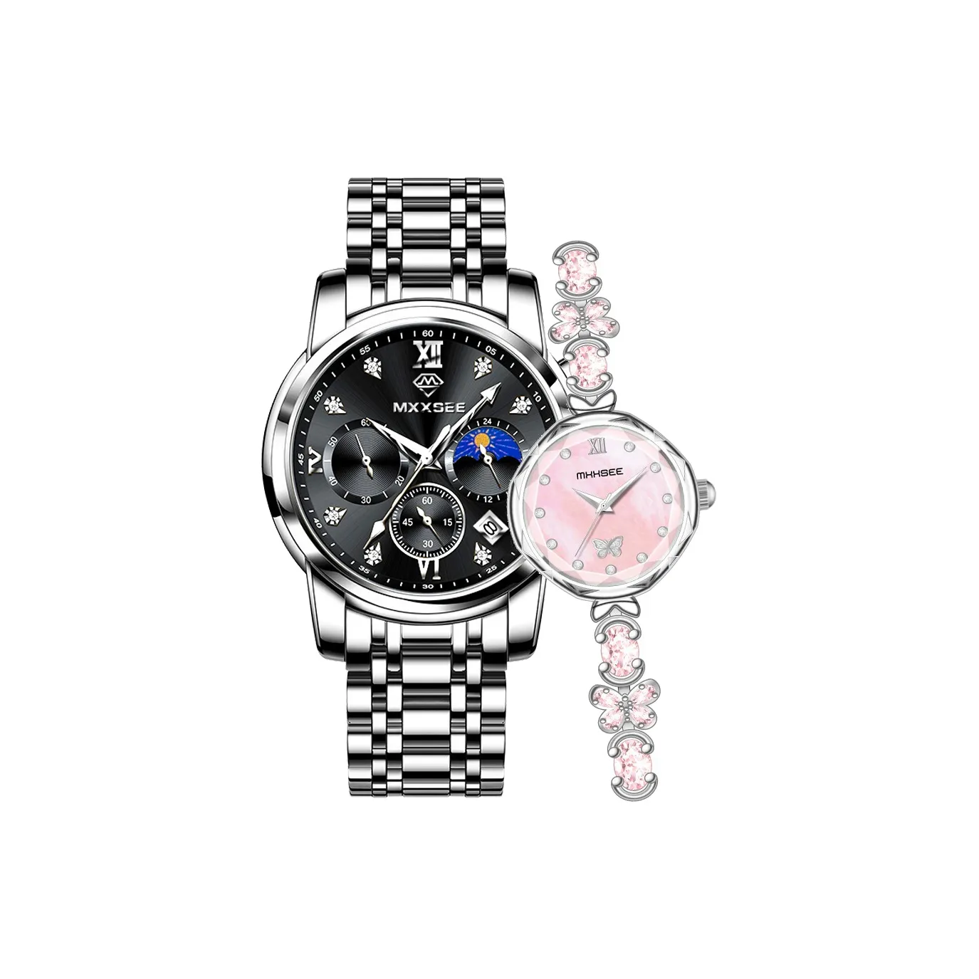 MXXSEE Кварцевый механизм стальной ремешок унисекс черный циферблат