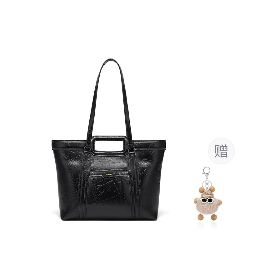 CNOLES Hand Grab Texture Shinny PU Leather Tote Bag, Shopping Bag, Shoulder Bag Regular Extra Large Women's Black