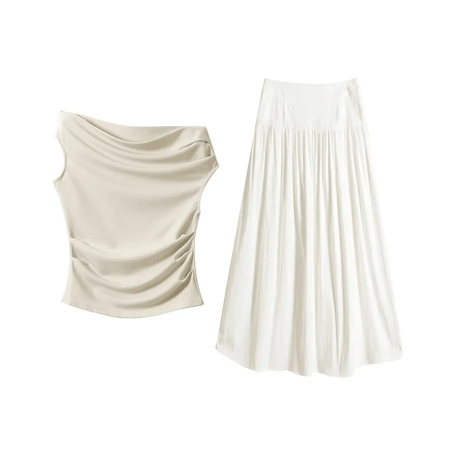 MARIE·COCO Асимметричный топ на плече * 1 + Юбка * 1 Женские комплекты с юбкой