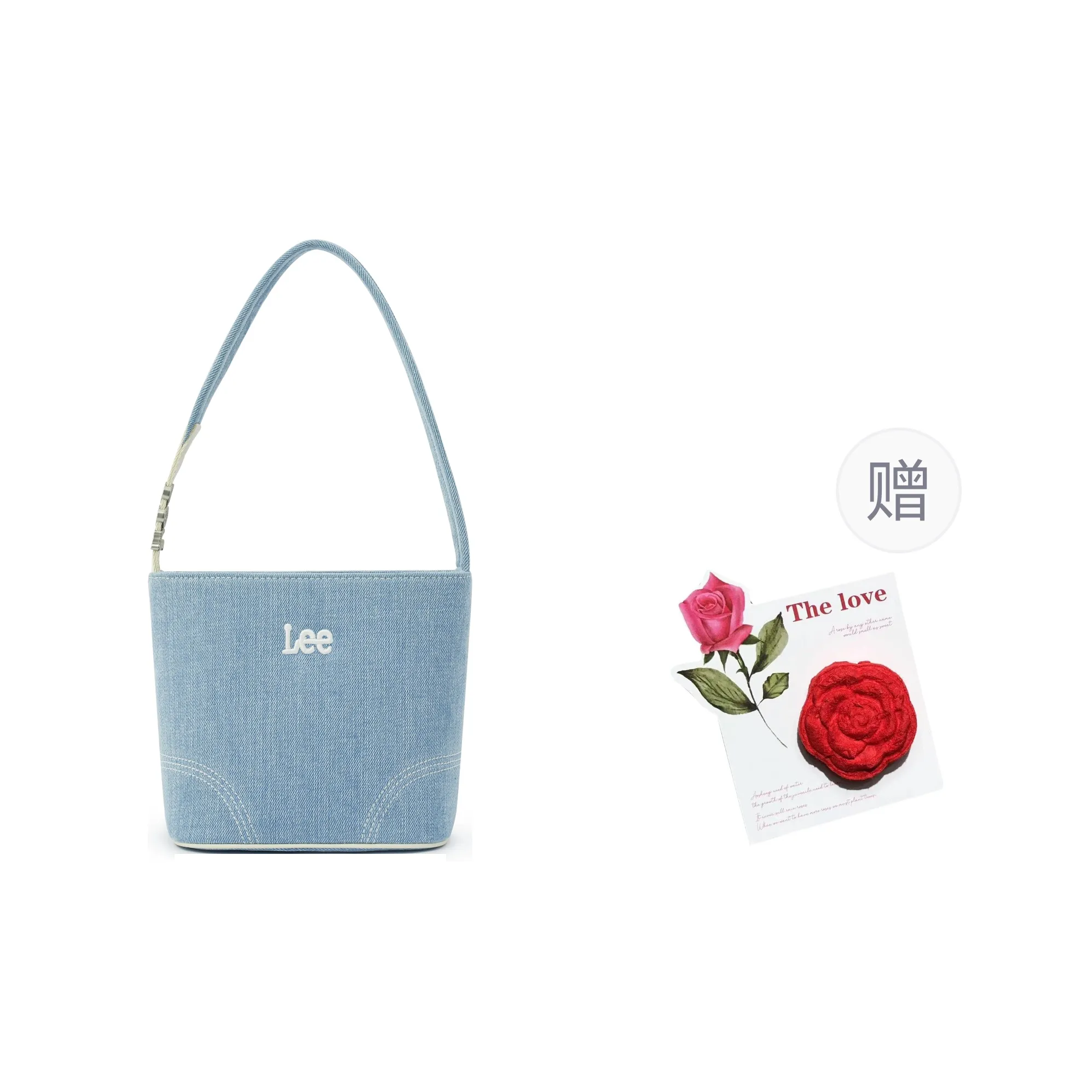 Lee Fabric+Artificial Leather Baby Blue Shoulder Bag, Bucket Bag, Shoulder Bag Regular Women's Vintage Light Cow