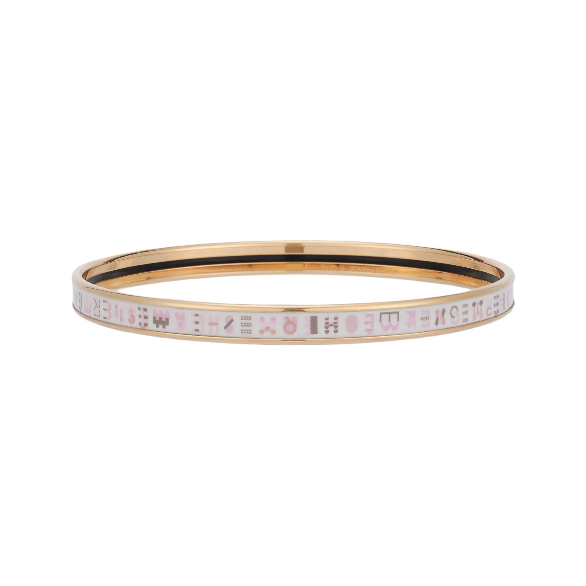 HERMES Enamel Metal Rose Gold Plated Bangles Women's Pink