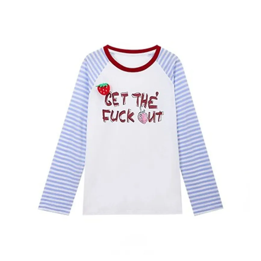 SUSANSAN Белый Синий Полосы Женская T-Рубашка