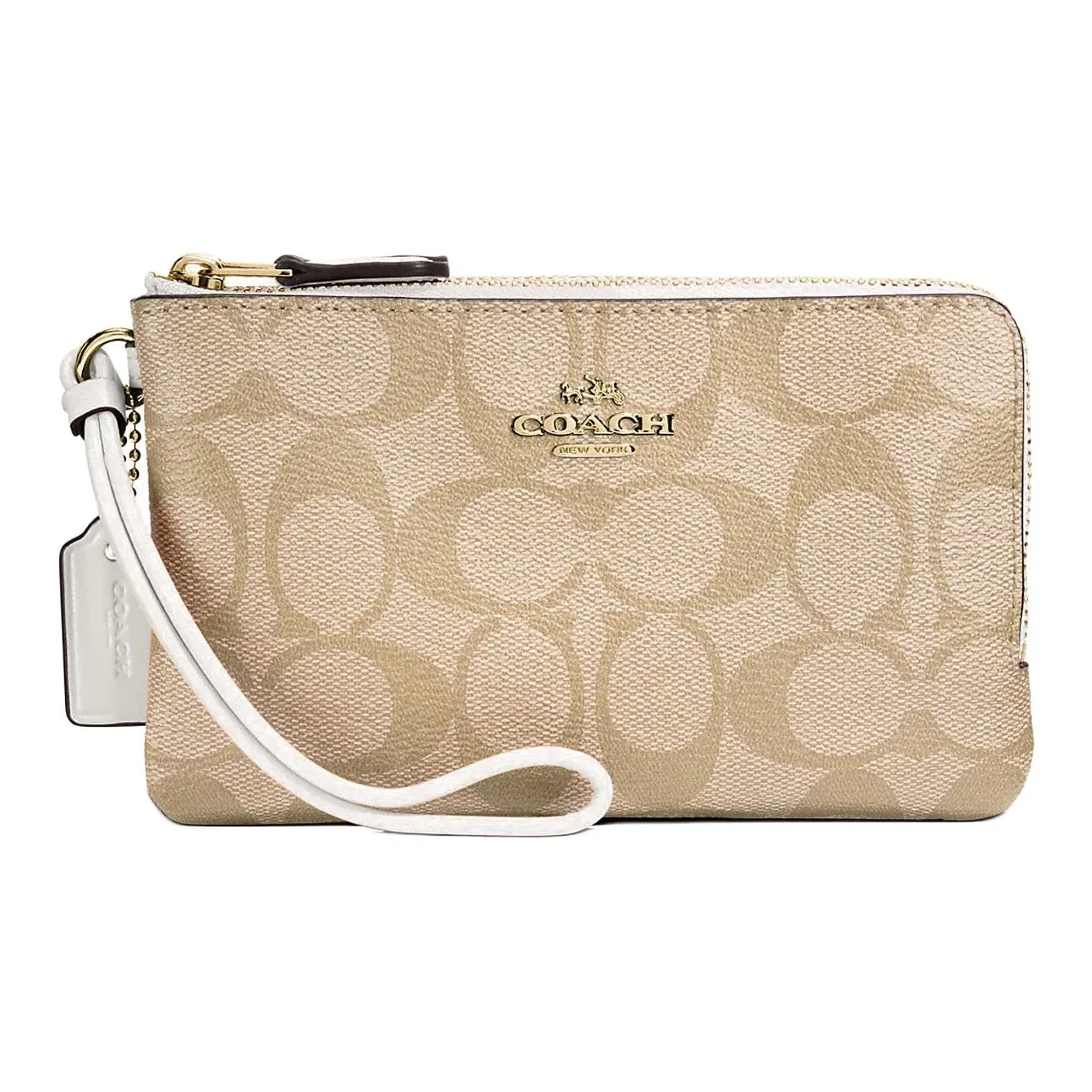 COACH Corner Zip Coated Canvas Mahjong Themed Wrist Bags And Clutches Small Size Women's Light Khaki & White