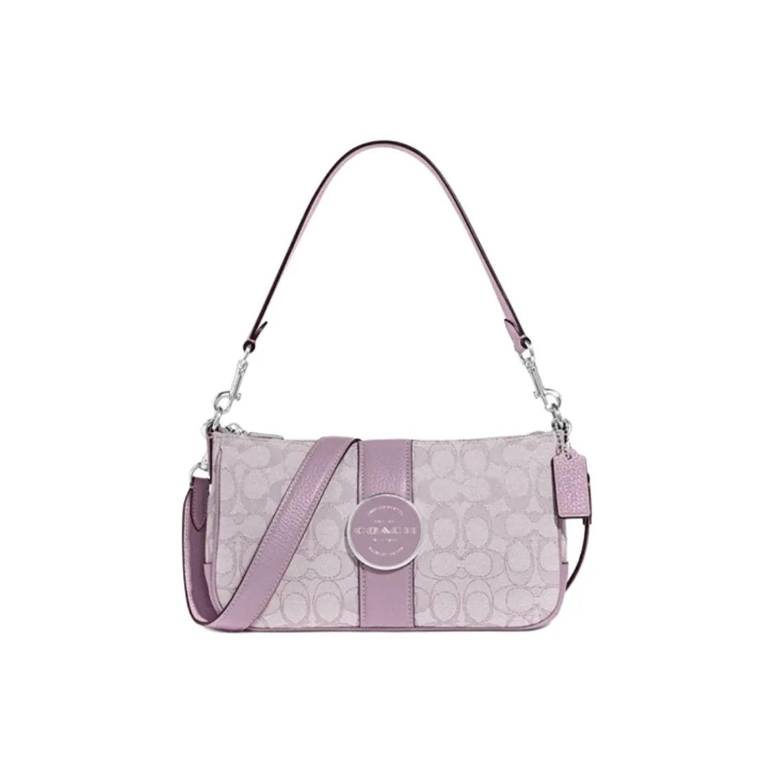 COACH Lonnie Jacquard Fabric With Leather Shoulder Bag, Portable Crossbody Bag Medium Size Women's Lilac Purple