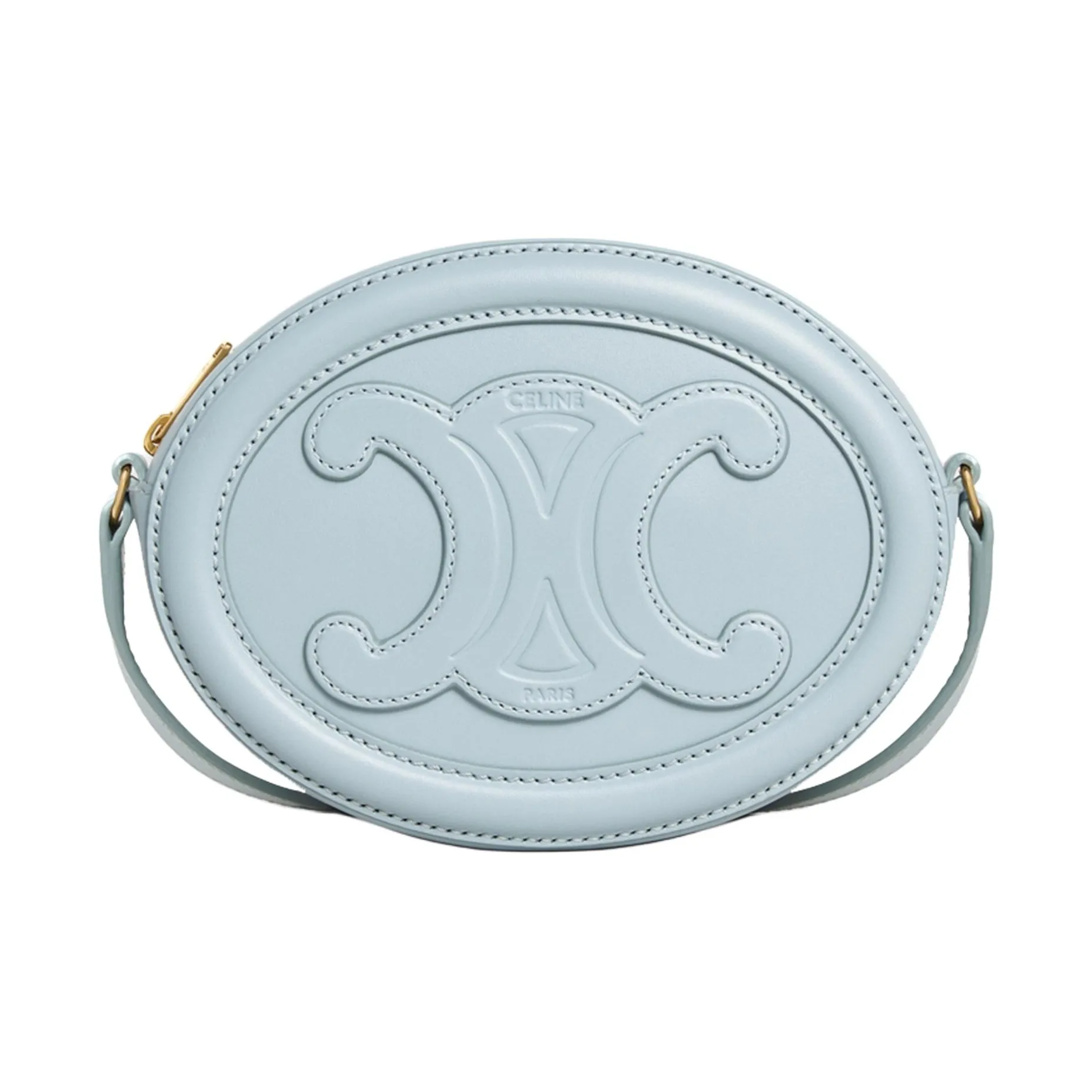 CELINE Cuir Triomphe Calfskin Mooncake Bag Oval Shoulder Bag, Crossbody Bag Regular Women's Ice Blue