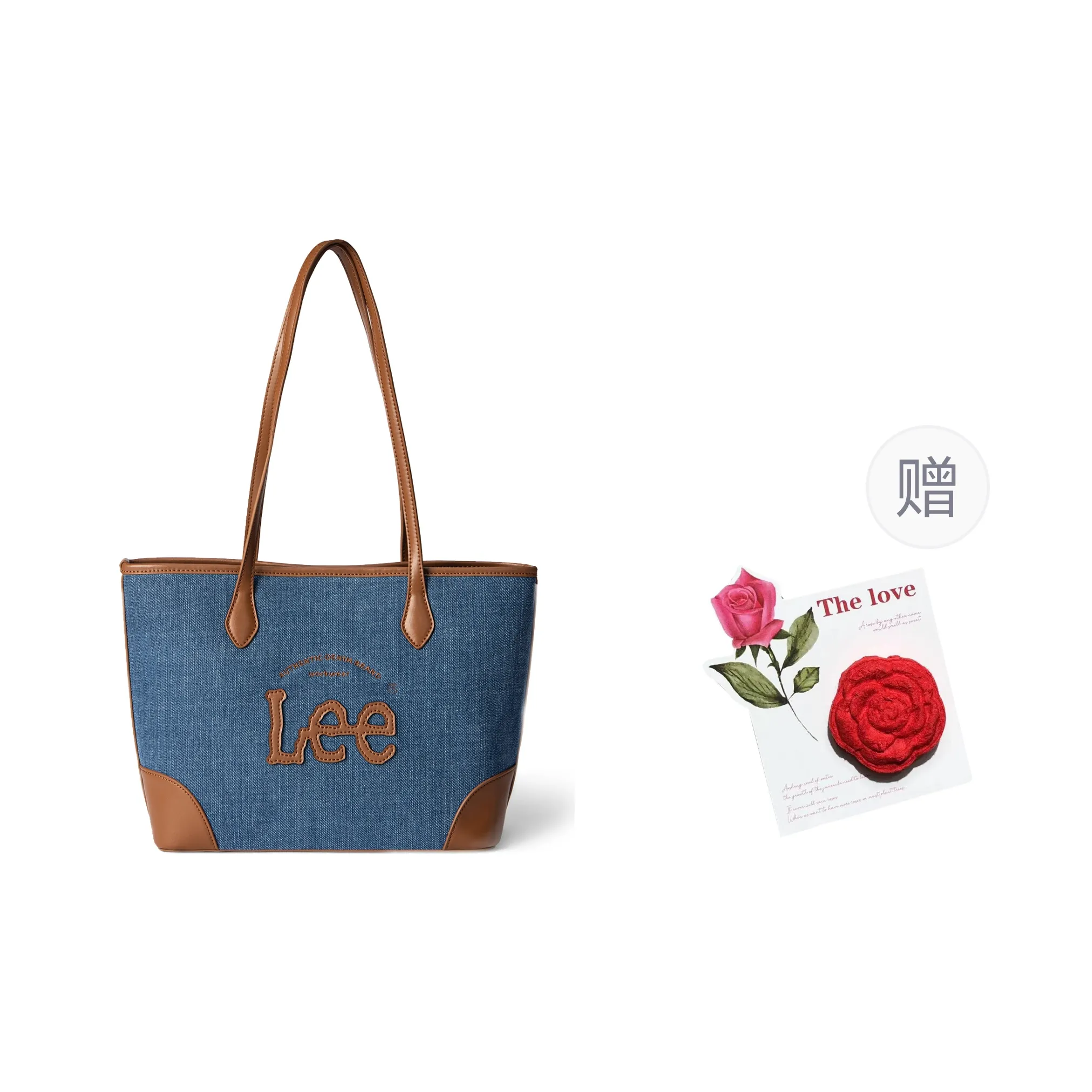 Lee Denim With PU Panel Tote Bag, Shoulder Bag Regular Women's Denim Blue