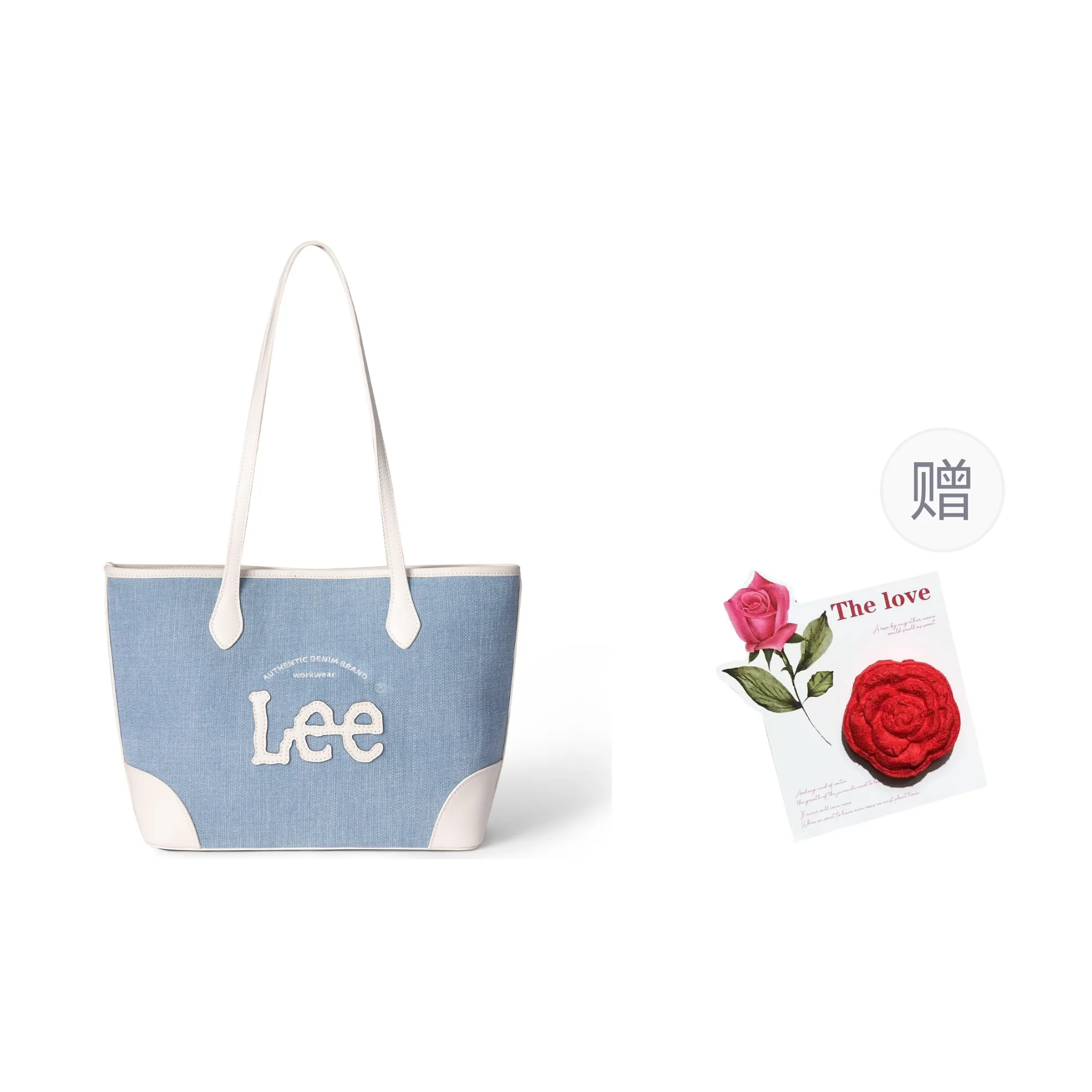 Lee Denim With PU Panel Tote Denim Bag, Shoulder Bag Regular Women's Light Denim Blue