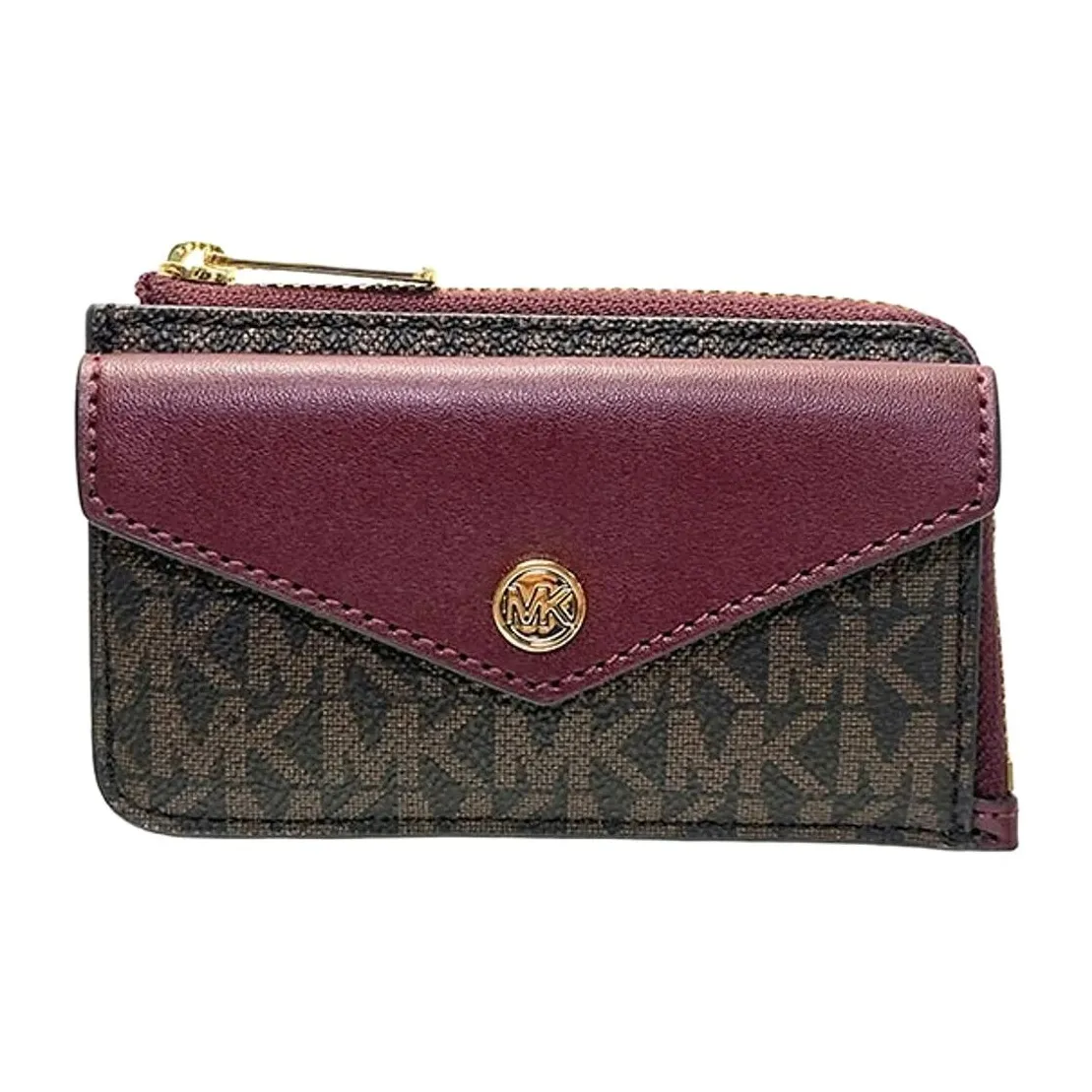 MICHAEL KORS Jet Set Coated Canvas With Leather Card Holder Women's Deep Red & Brown