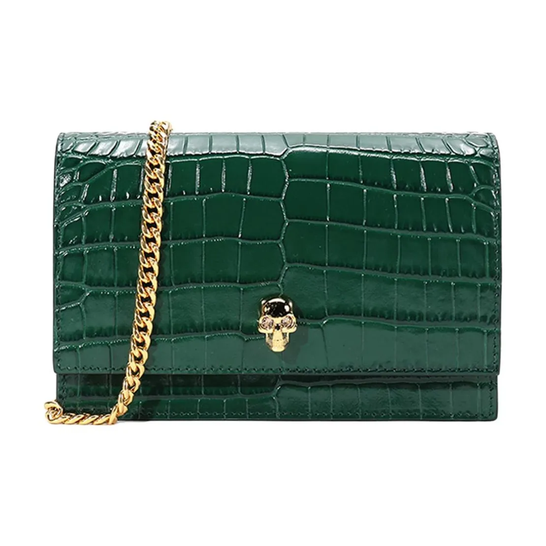 Alexander McQueen Skull Leather Crossbody Bag, Shoulder Bag Women's Dark Green