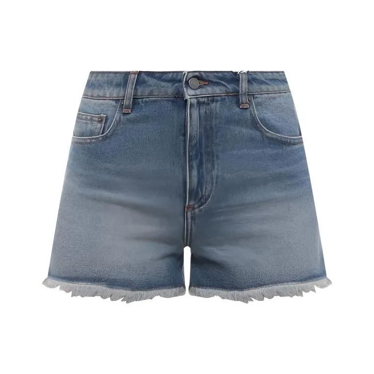 AMIPARIS Paris Mid-Rise Frayed Denim Mini Shorts