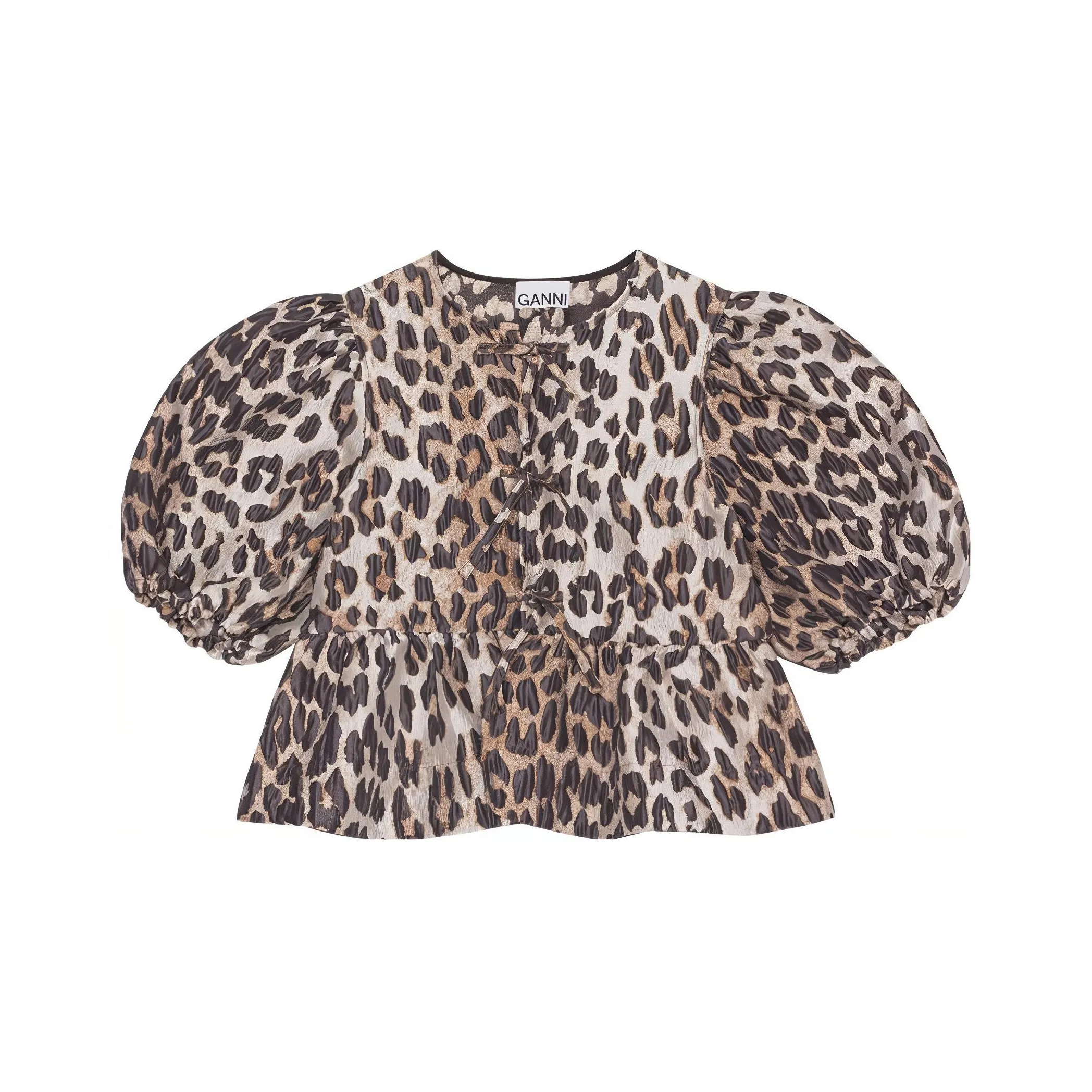 GANNI 3D Jacquard Peplum Blouse 'Leopard'