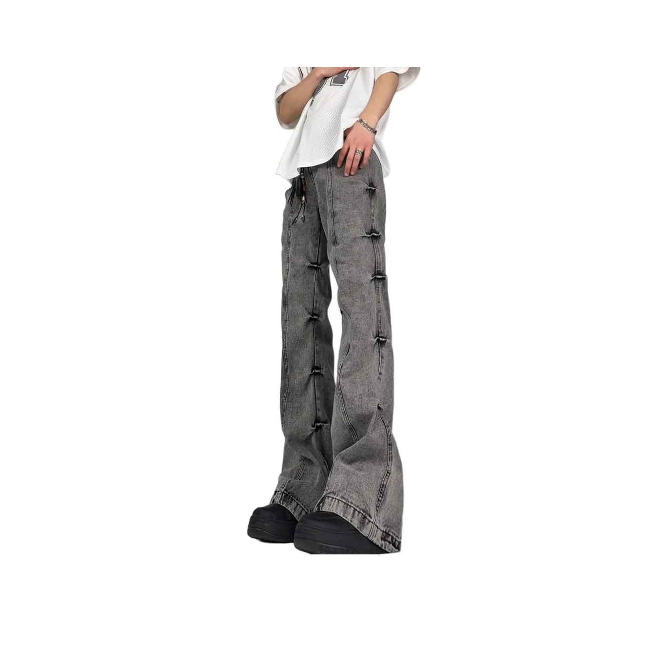 UPXIW Jeans Unisex Black Gray Color
