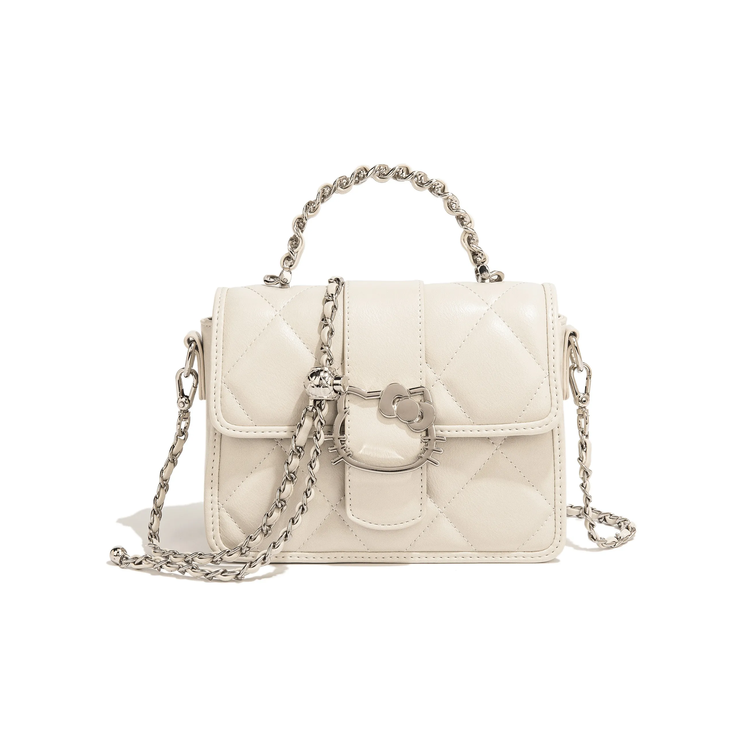 Санрио HelloKitty Хелло Китти ПУ (полиуретан) Тофу Сумка через плечо Сумка Сумка Большая Женская Черная Белая