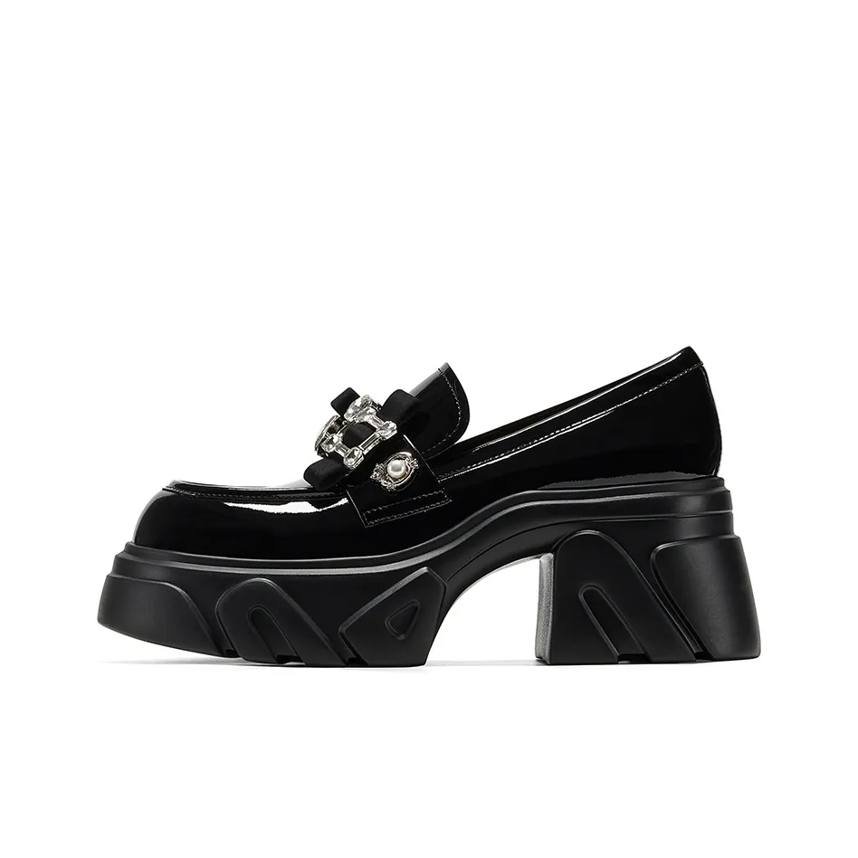 GG CC Lufou Xiantan Британский стиль Маленькие Кожаные Туфли с Низким Верхом Лоферы Женские Черные