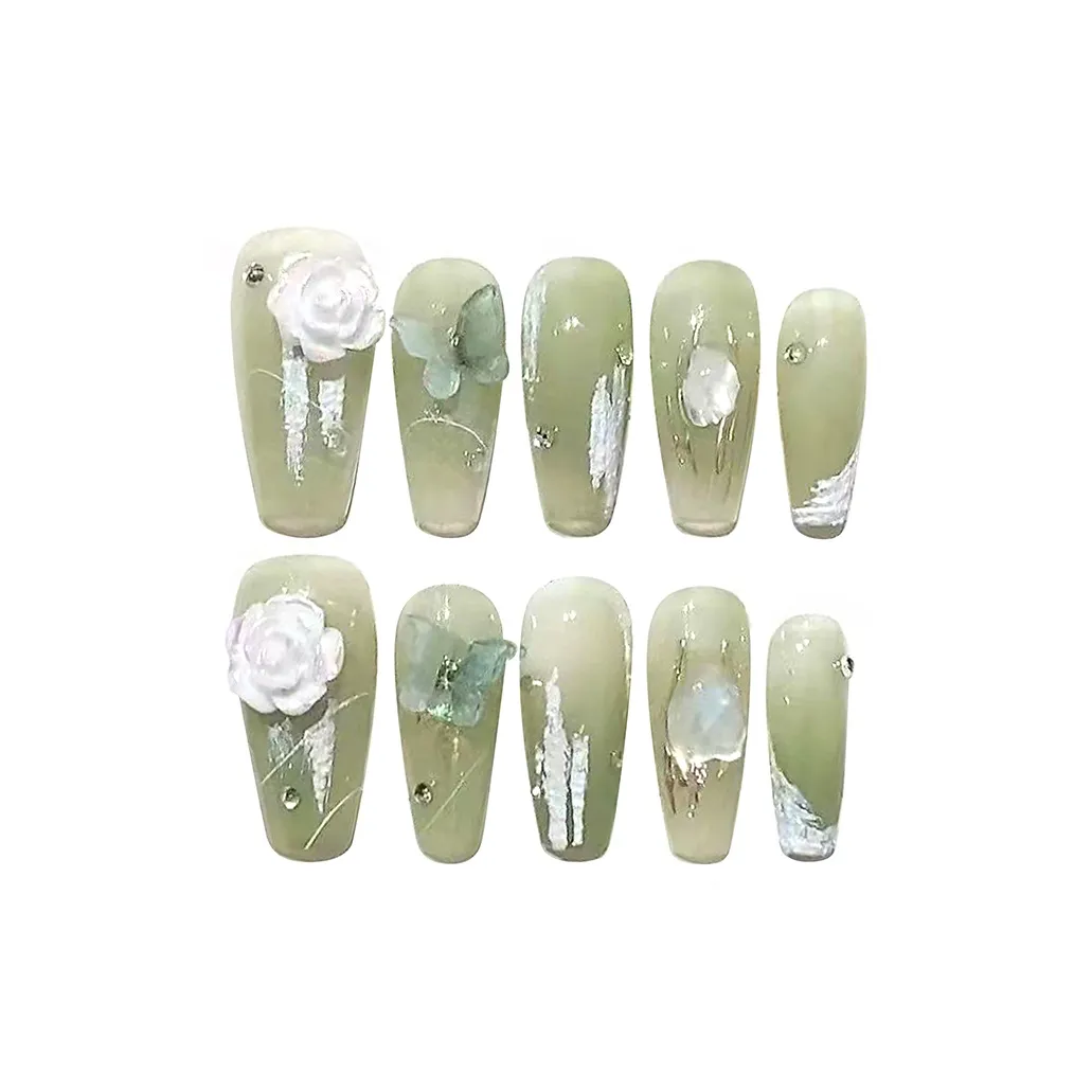 BDQC Гипс Цветочный Кожа Комплиментирующий Свежий Nail Art 25 мм Искусственный Ногтевой Средний ЛАДДЕР Зеленый Градиентный Стиль Instagram