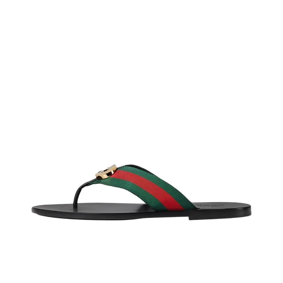 GUCCI Web Striped Thong Sandals