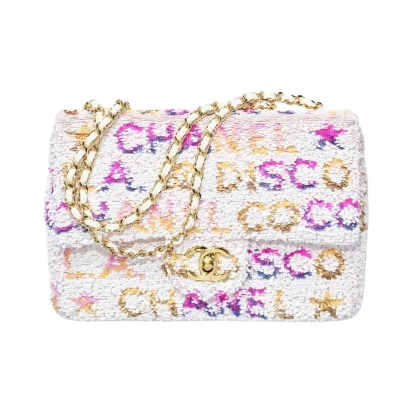 CHANEL Sequins Flap Bag, Shoulder Bag, Crossbody Bag Trumpets Women's White & Pink