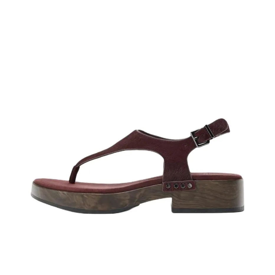 ZARA One Ремень Сандалии 4CM Женские Темно-Красный Цвет