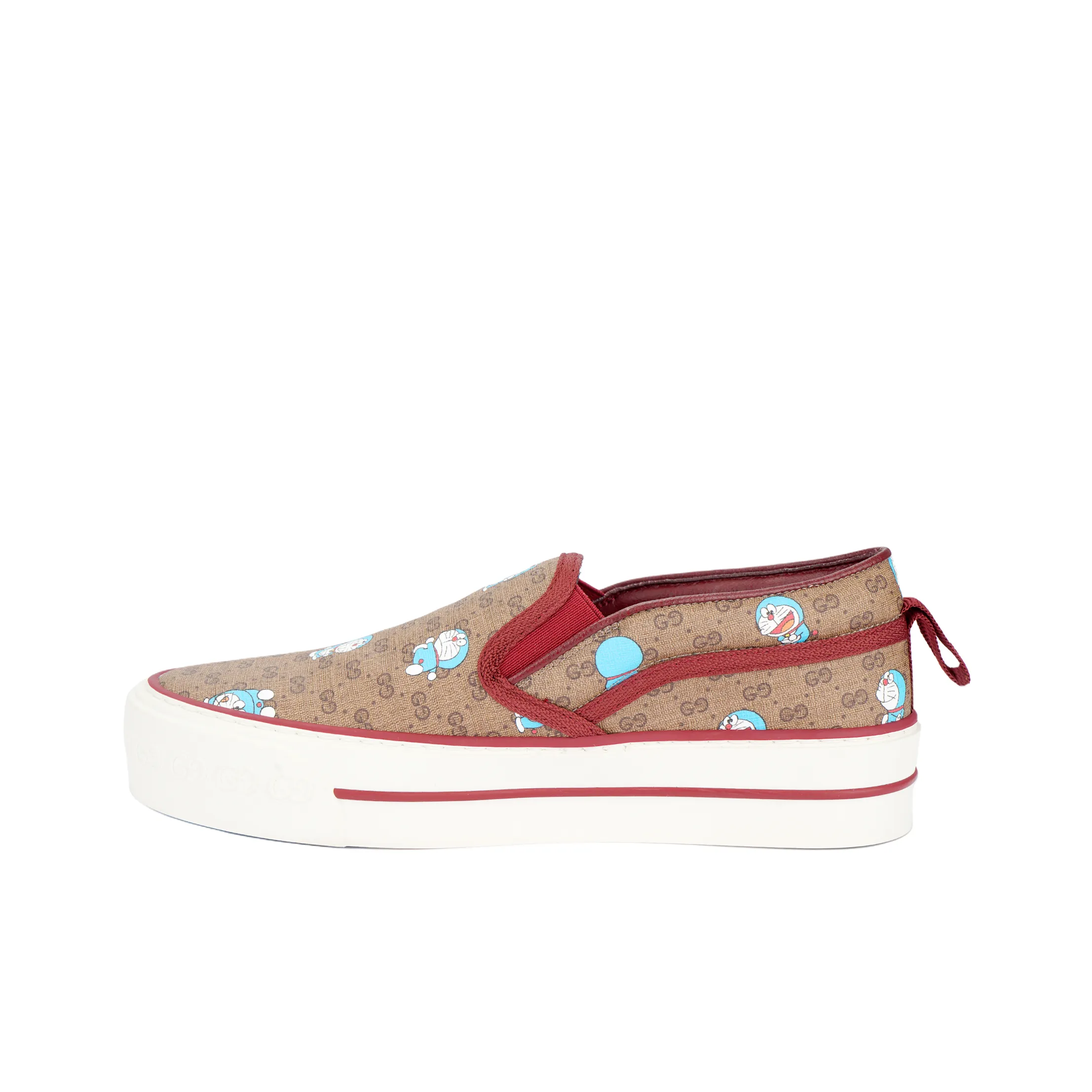 Doraemon x GUCCI Double G Stylish Skateboarding Shoes Women's Brown Red