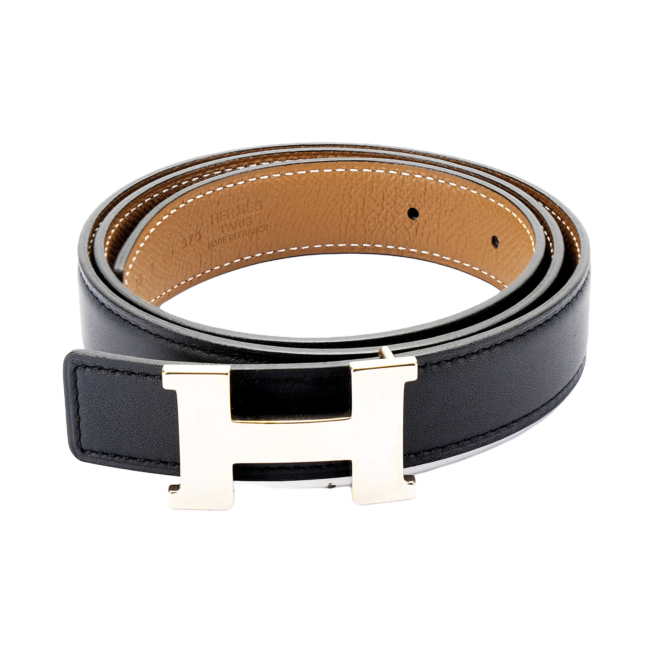 HERMES Mini Constance Cow Leather Belts Women's Black/Brown Width  2.4cm