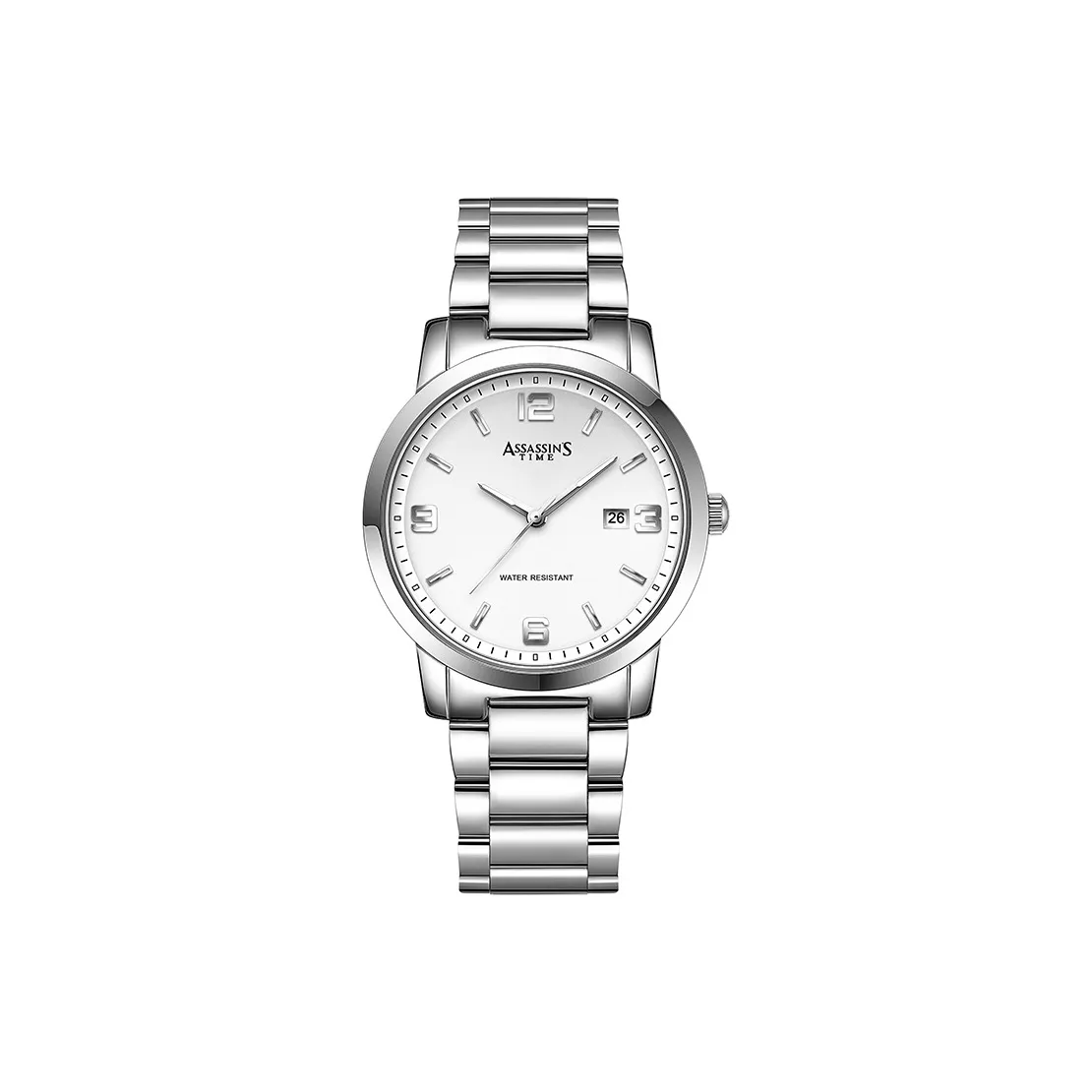 Часы Time Assassin с кварцевым механизмом стальной ремешок мужские белый циферблат