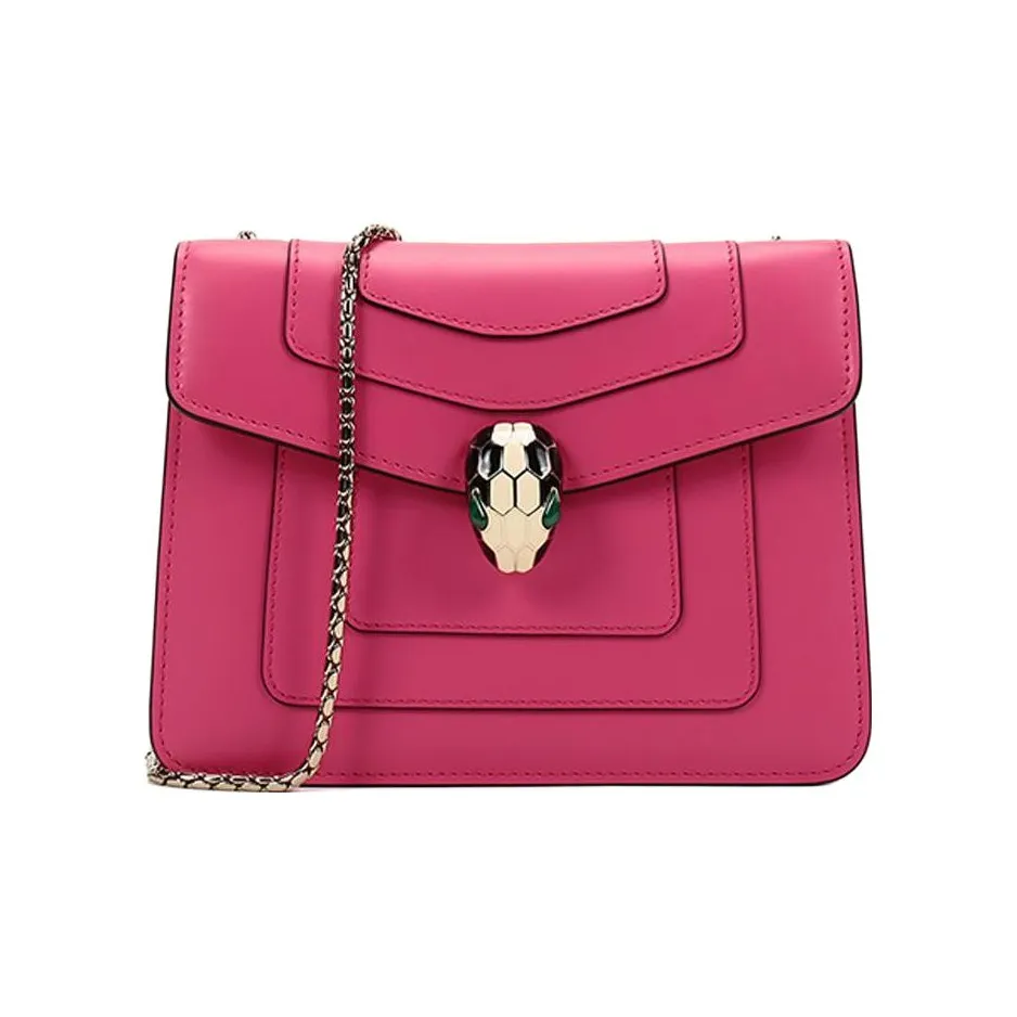 BVLGARI Serpenti Forever Calfskin Crossbody Bag, Shoulder Bag Trumpets Women's Fuchsia Crystal